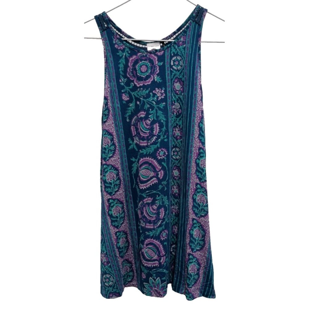 Anthropologie Akemi + Kin BOHO Tank Top Womens Small Teal Floral Lace Beach‎